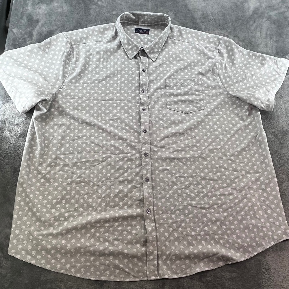 Visitor Premium Mens 3XLB Gray Palm Tree Print 4-Way Stretch Button Down Shirt